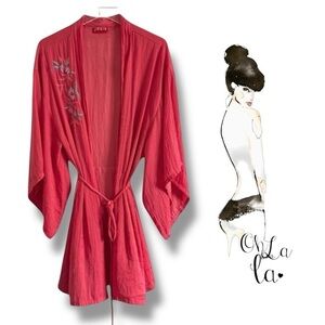 JOSIE NATORI EMBROIDERED CORAL LOUNGE ROBE SZ XL